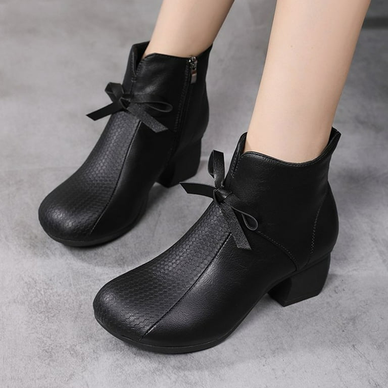 Aueoeo Platform Boots, Womens Round Toe Short Boots Chunky Heel