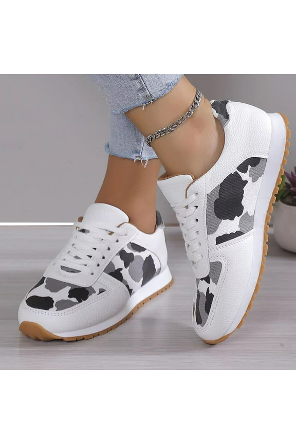 Platform Sneakers for Women, Sneakers for Women Leopard Patchwork Lace Up Walking Shoes Comfortable Tennis Running Shoes Womens Sneakers
