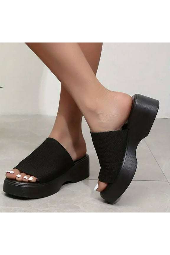 Platforms Slippers For Women Open Toe Knitted Leopard Print Shoes High Heel Comfortable Fashion Slippers