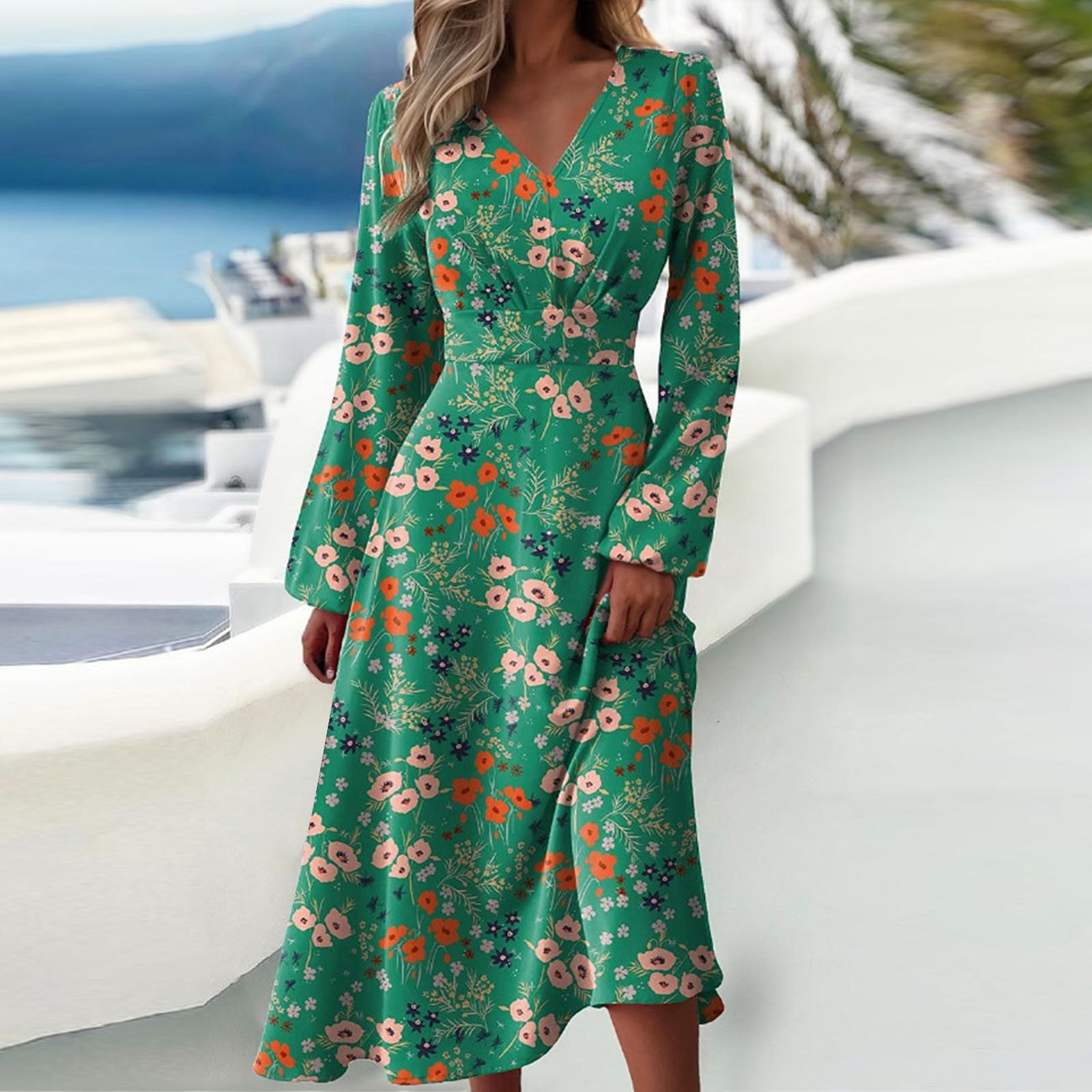 Aueoeo Plus Size Dresses for Wedding Guest Women s Long Sleeve Satin Wedding Guest Dress Elegant V Neck High Waist A Line Maxi Dress Plus Size Dress Walmart
