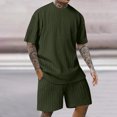 thumbnail image 1 of Aueoeo Plus Size Ribbing Shirt and Shorts Set 2 Piece Crew Neck Short Sleeves Tees Shirts & Casual Loose Fits Shorts, 1 of 6
