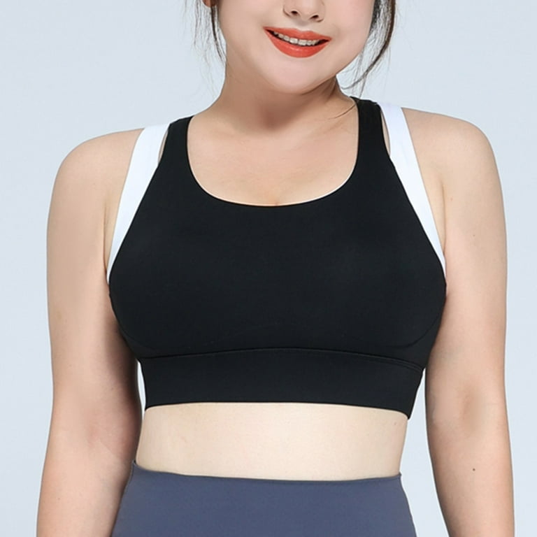 Aueoeo Plus Size Sports Bra, Padded Sports Bras for Women Women's Color  Fake Two-Piece Sports Underwear Shockproof High-Strength Bra Fixed Large  Chest Pad Close Pair Milk Yoga Vest 