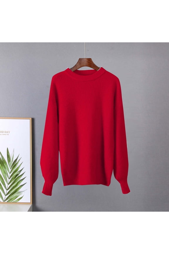 Plus Size Sweaters Dressy Sweater Fashion Women's Winter Long Sleeve Round-Neck Comfy Solid Regular Tops Cute Sweaters