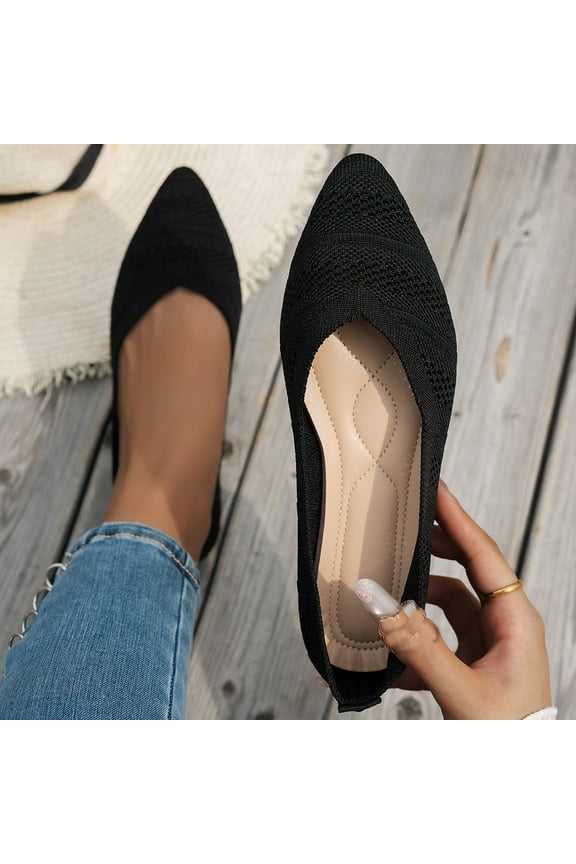 Point Toes Shoes For Womens Fashion Casual Versatile Flying Woven Shallow Flat Trendy Knitted Breathable Flat Shoes