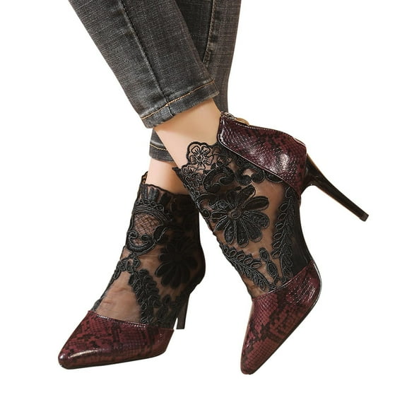 Aueoeo Pointed Toe Shoes For Women Mesh Breathable Shoes Thin High Heels Sandals Flower Lace Dressy Sandals With Back Zipper
