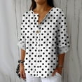 thumbnail image 1 of Aueoeo Polka Dots Printed Tee For Womens Button Shirts V Neck 3/4 Sleeve Blouses Loose Collared Shirt Casual Tops, 1 of 5