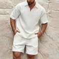 thumbnail image 1 of Aueoeo Pullover For Mens Half Zipper Laple Collar Short Sleeve, Fashion Elastic Waist Shorts Athletic Suit Two Piece Sets, 1 of 6