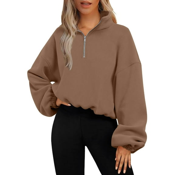 Aueoeo Pullover For Women, Workou Pullover Women's Sweatshirt With Half Zipper Stand Up Collar And Fleece Fleece Sweatshirt Customized Pullover