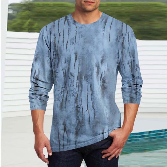 Aueoeo Pullovers For Men's T Shirts Men Casual Fashion Printing Pullover T-Shirt Long Sleeve Round-Neck Blouses Customized T Shirts