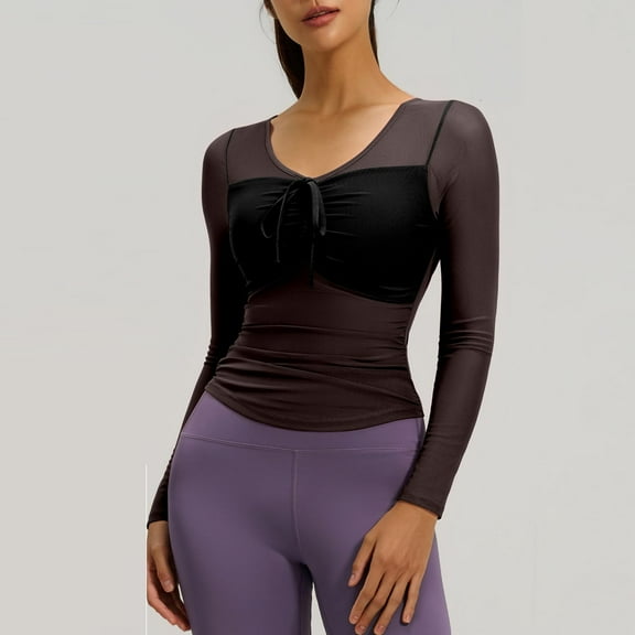 Aueoeo Pullovers For Women T Shirts Women's Slim Long Sleeved Mesh Fixed Cup Sports Fitness Yoga Suit Top Custom T Shirt