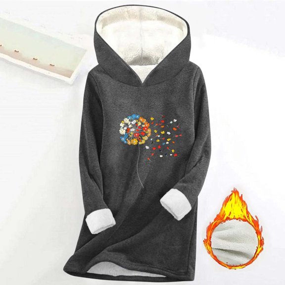 Aueoeo Pullovers For Women T Shirts For Women Loose Fits Fashion Women's Digital Thickened Fashionable Casual Long Sleeved Hooded Sweatshirt Custom T Shirt