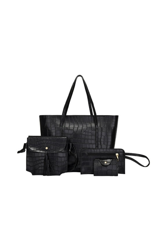 Purses and Handbags for Women Tote Purse and Shoulder bag Set Shoulder Satchel Bag for Women 4PCS Black