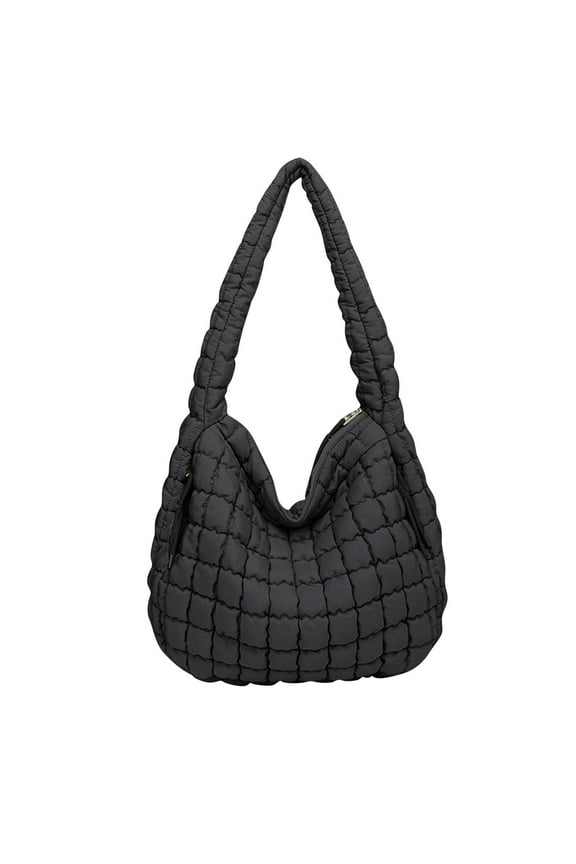 Quilted Tote Bag Large Quilted Carryall Shoulder Bag Lightweight Quilted Padding Pleated Clouds Bag Quilted Bag Black