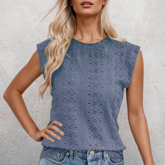 Aueoeo Racerback Tank Tops Plus Size Tank Top Women's Casual Solid Round Neck T-Shirt Tank Strap Tank Top