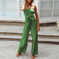 thumbnail image 1 of Aueoeo Rompers for Women Sexy, Women's Strapless Tube Top Rompers Casual Off Shoulder Solid Color Belted Wide Leg Jumpsuit with Pockets Straight Pants, 1 of 8