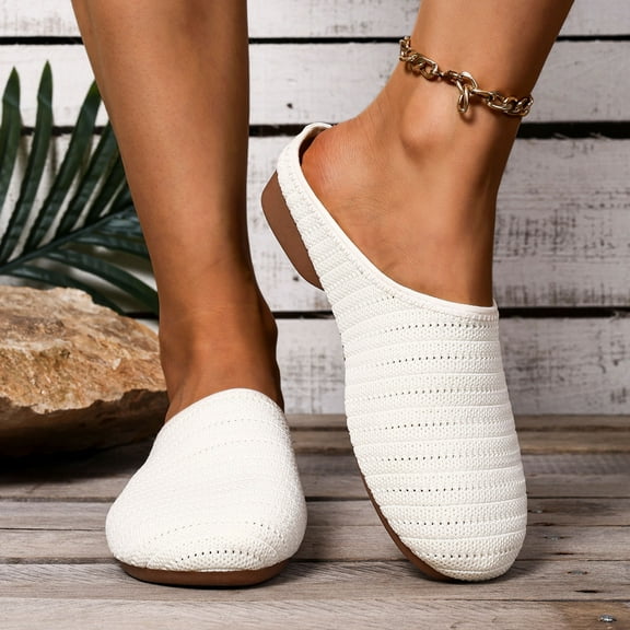 Aueoeo Round Toe Flats for Women Dressey Comfortable Breathable Knit Shoes Foldable & Washable for Work, Travel, Casual