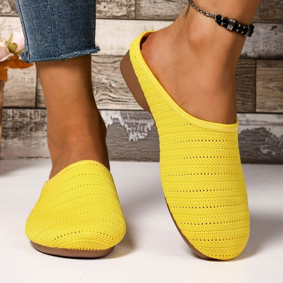 Aueoeo Round Toe Flats for Women Dressey Comfortable Breathable Knit Shoes Foldable & Washable for Work, Travel, Casual