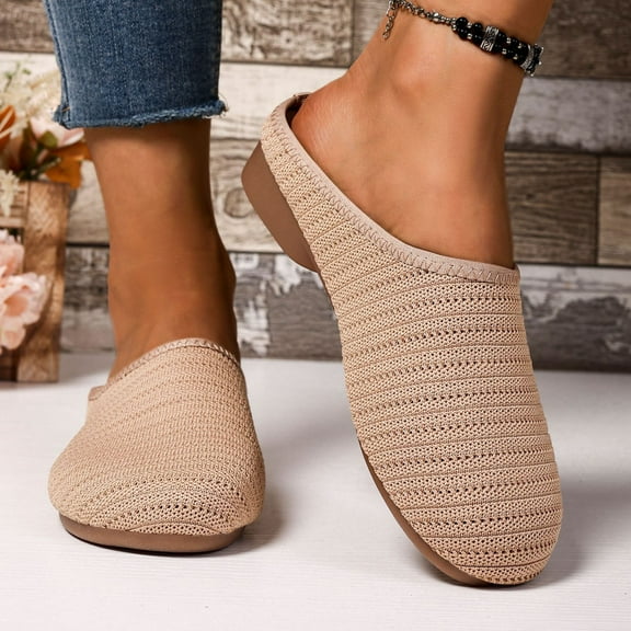 Aueoeo Round Toe Flats for Women Dressey Comfortable Breathable Knit Shoes Foldable & Washable for Work, Travel, Casual