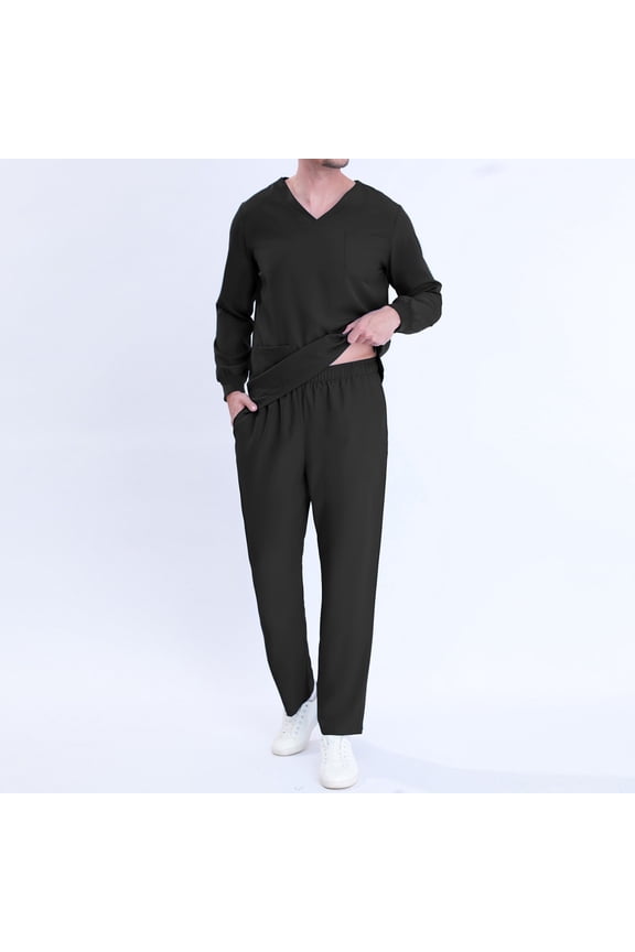 Scrubs Medical Uniform ,Men Working Uniform Pocket Short Sleeve Blouse+Long Pants Two-Piece Sets on Clearance