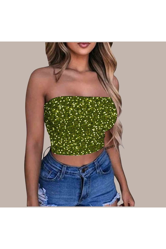 Sequined Printed Tube Top for Women Going Out Sleeveless Yoga Sports Trendy Stretchy Casual Wrapped Top