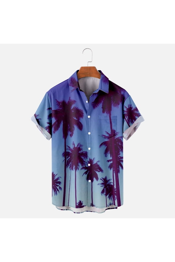 Shirts For Men Hawaiian Shirt Short Sleeves Printed Button -Down Tops Summer Beach Dress Shirts XL