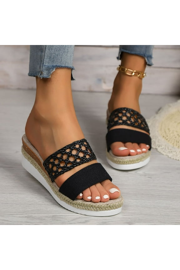 Shoes Fall Shoes Fashion Casual And Summer Versatile Mouth Open Toe Woven Wedge Heel Thick Bottom Pers Walking Shoes
