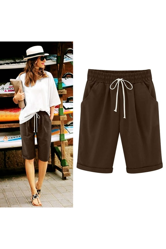 Shorts for Women Casual Summer, Womens Shorts Summer Casual Elastic High Waisted Comfy Cotton Cargo Shorts with Pockets Plus Size Short Pants