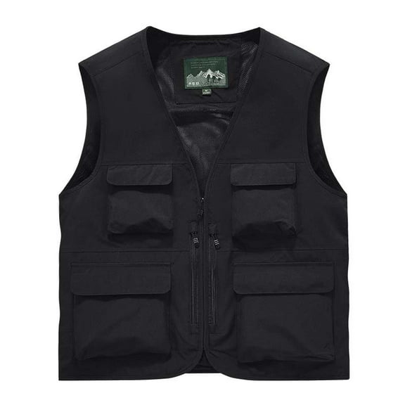 Aueoeo Sleeveless Vests For Men V Neck Zipper Outdoor Fishing Vests Work Trendy With Flap Multiple Pockets