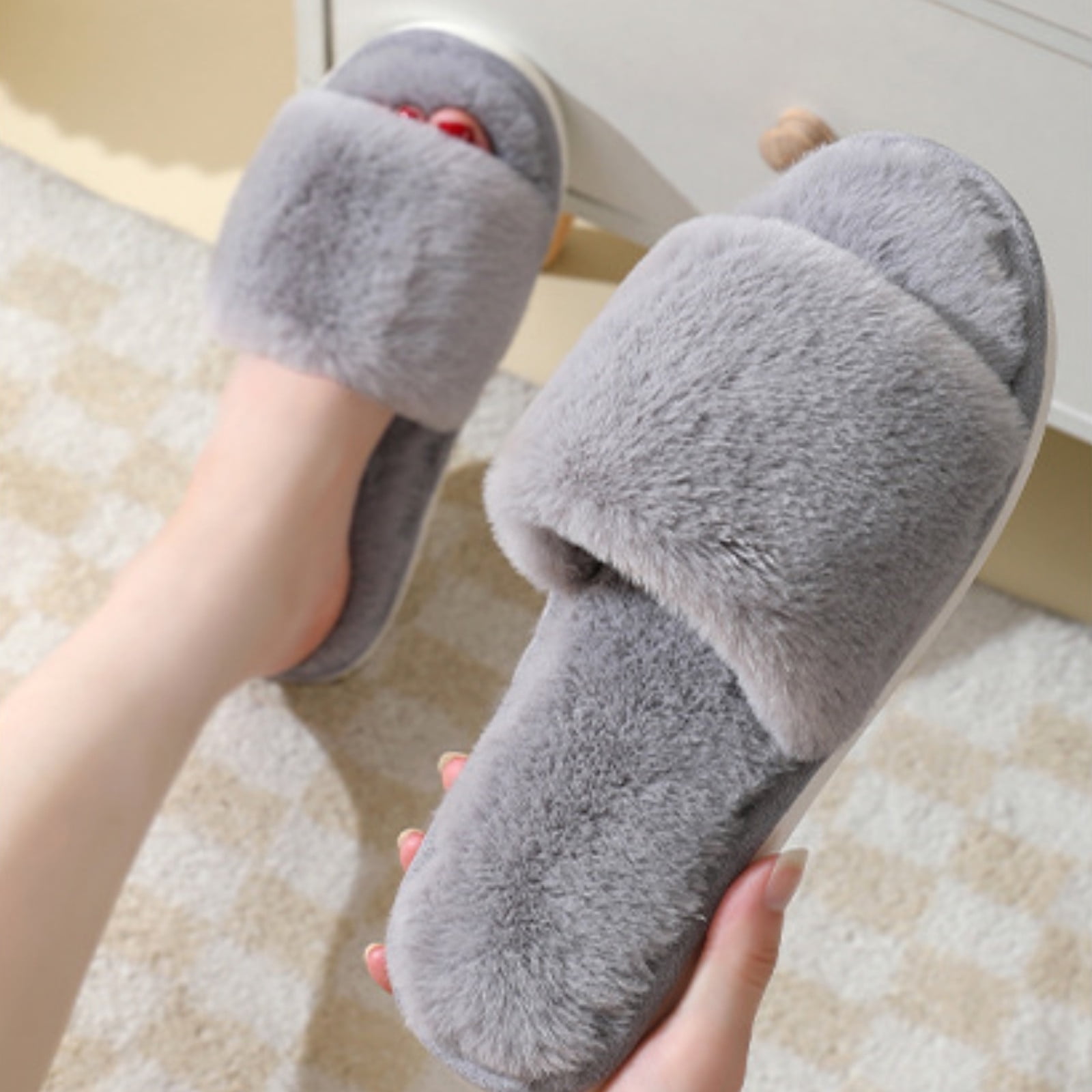 Aueoeo Slip on Slippers for Women, Warm Winter Slippers for Women ...