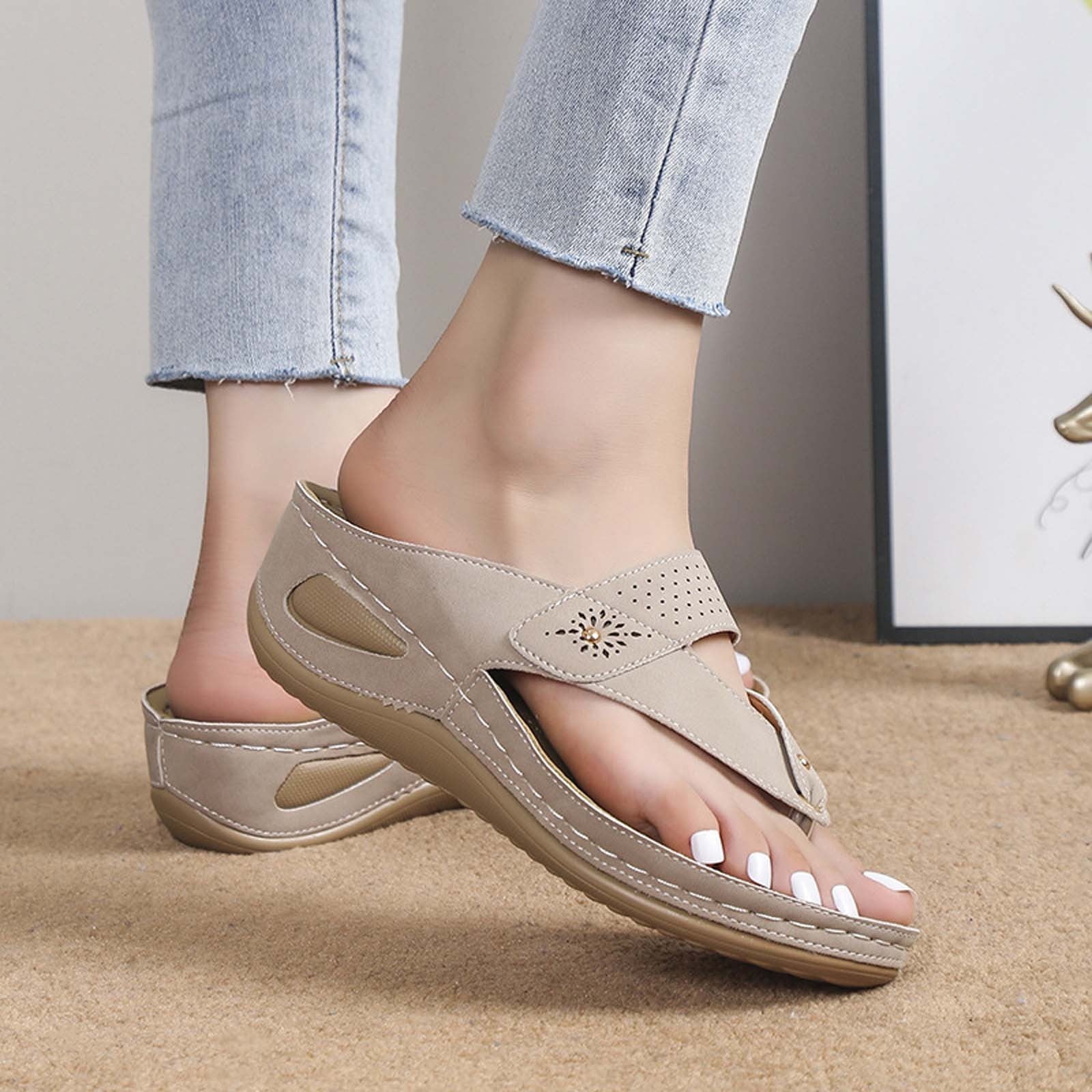 Aueoeo Home Slippers Women, Women's Summer Wedge Sandals Flip Flop With  Arch Support Platform Sandals Comfort Flip Flops Slippers 