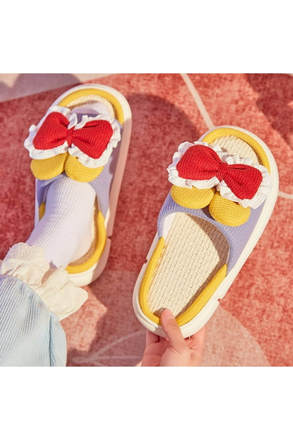 Slippers for hospital delivery, Women's Shoes Linen Slippers Home Warm Bow Soft Sole Non-Slip Slippers