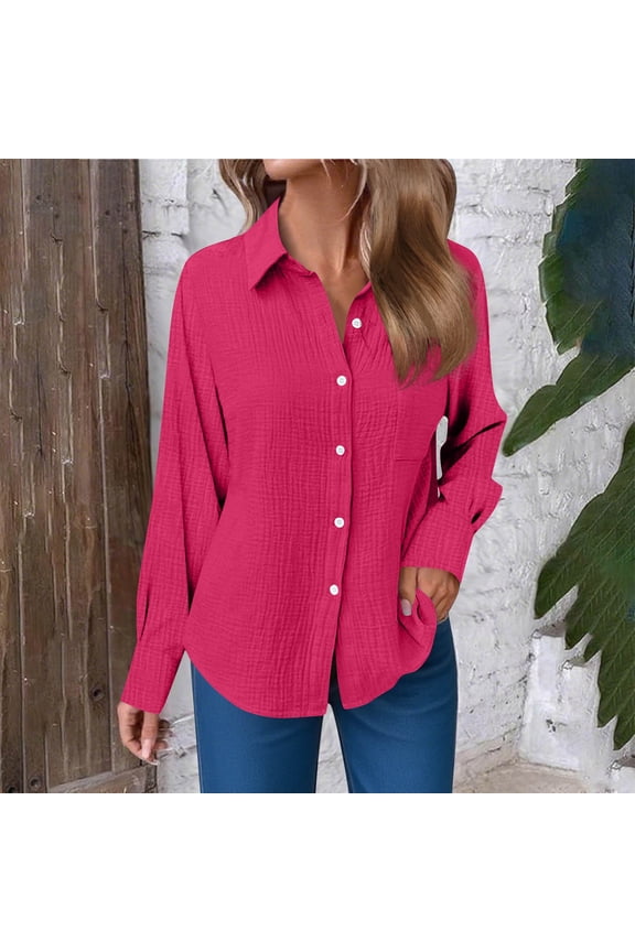 Solid Color Shirts For Womens Button Up Shirts Long Sleeve Laple Collar Tops Casual Relaxed Fitted Blouses