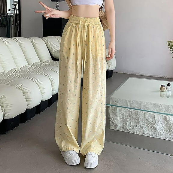 Aueoeo Straight Trousers For Women Stretchy Wide Leg Loungewear Pants Casual Comfy High Waist Dressy Pants with Pockets