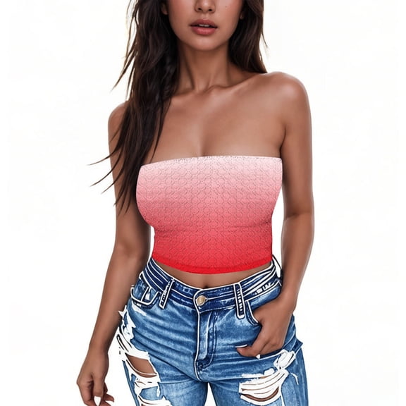 Aueoeo Strapless Tube Top for Women Slim Fitted Bandeau Shirt Sleeveless Off Shoulder Tank Clubwear Going Out Tube Bras