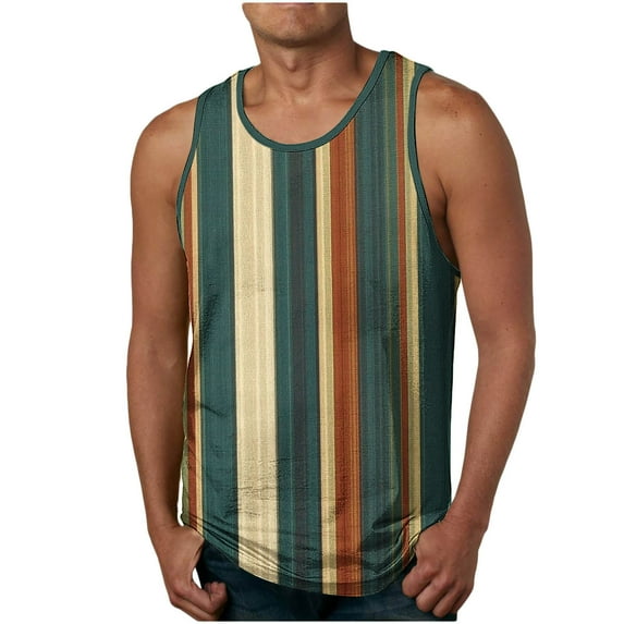 Aueoeo Stripe Tank Top for Men Casual Sleeveless T-Shirt Crew Neck Summer Striped Vests Vacation Muscle Shirts