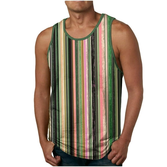 Aueoeo Stripe Tank Top for Men Casual Sleeveless T-Shirt Crew Neck Summer Striped Vests Vacation Muscle Shirts