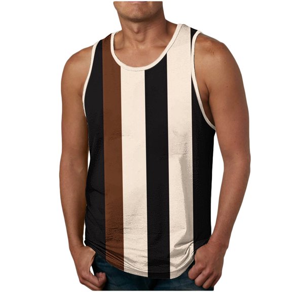 Aueoeo Stripe Tank Top for Men Casual Sleeveless T-Shirt Crew Neck Summer Striped Vests Vacation Muscle Shirts