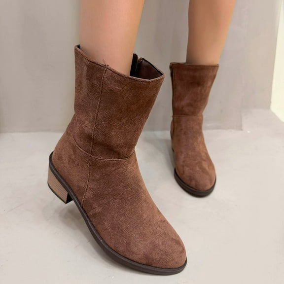 Aueoeo Suede Mid Calf Boots Fall Winter Fashion Boot for Women Chunky Block Low Heel Slouch Fashion Boots Shoes