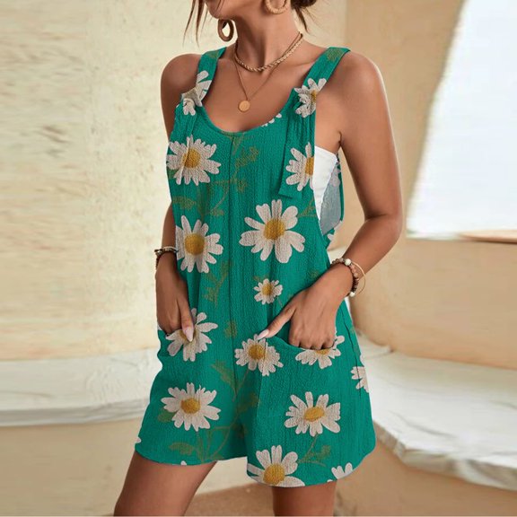 Aueoeo Summer Jumpsuit, Rompers & Overalls Short Casual Loose Jumpsuits for Women Summer Comfortable Jumpsuits with Pockets On Clearance