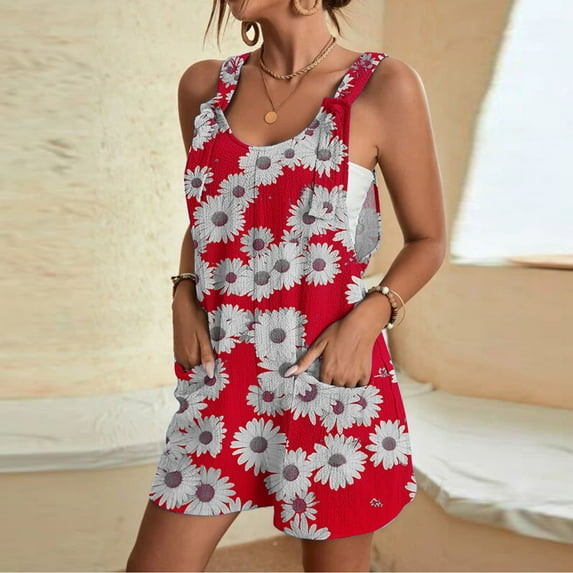 Aueoeo Summer Jumpsuit, Rompers & Overalls Short Casual Loose Jumpsuits for Women Summer Comfortable Jumpsuits with Pockets On Clearance