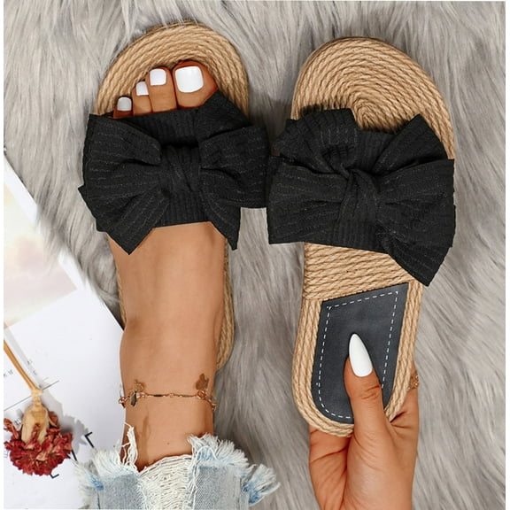 Aueoeo Summer Slippers for Woman Open Toe Slippers Bow Knot Slipper Slides Comfy Indoor Outdoors Beach Shoes