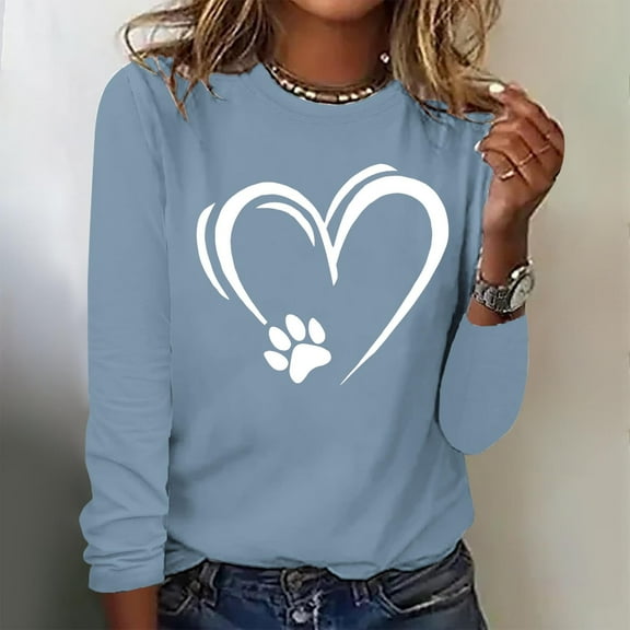 Aueoeo Summer Tees For Women Graphic Tees Vintage Trendyable Women'S Printed Round Neck Pullover Long Sleeved Casual Top Women'S Graphic Tees