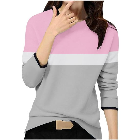 Aueoeo Summer Tees For Women Graphic Tees Vintage Women'S Casual Striped Printed Round Neck Long Sleeve T-Shirt Loose Womens Tees