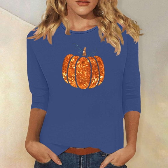 Aueoeo Summer Tees For Women Vintage Graphic Tees Trendyable Women'S Printed Casual Round Neck Pullover 3/4 Sleeve Top Basic Tees For Women