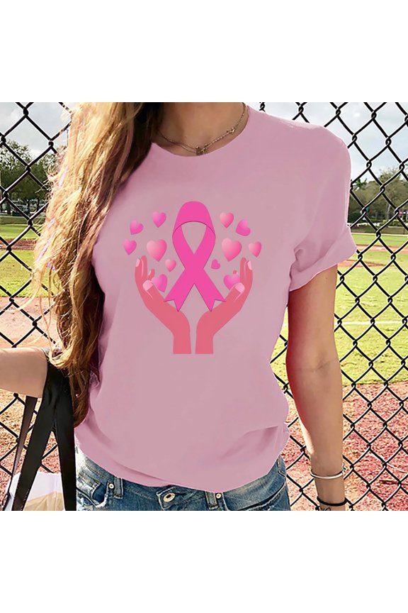 Summer Top For Women Cute Summer Top Ladies' Round-Neck Breast Printed Short-Sleeved T-Shirt Top Ladies Top And Blouses