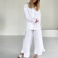 thumbnail image 1 of Aueoeo Sweat Sets for Women 2 Piece, 2023 Women's 2 Piece Outfits Long Sleeve Button Up Shirts with Wide Leg Pants Loungewear Set Streetwear, 1 of 8
