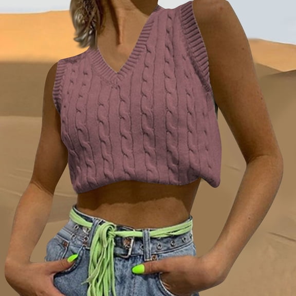 Aueoeo Sweater Vests For Womens Warm V Neck Sleeveless Camisole Spring Casual Tank Top Trendy Knit Waistcoat