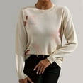 thumbnail image 1 of Aueoeo Sweaters For Women - Fall Winter Casual Crewneck Cable Knit Tops Floral Print Cute Loose Warm Pullover Beige S, 1 of 7