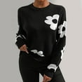 thumbnail image 1 of Aueoeo Sweaters For Women - Fall Winter Casual Crewneck Cable Knit Tops Floral Print Cute Loose Warm Pullover Black L, 1 of 6