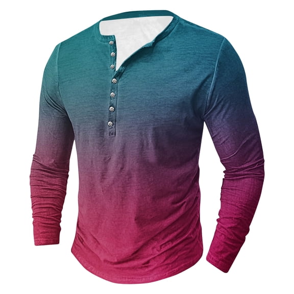 Aueoeo T Shirt Men T Shirt Men's Printing Button Casual Long Sleeve Round-Neck Blouses Shirts Workout Shirts